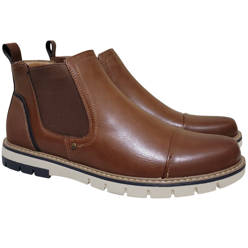 Vance Co Men Waylon Cap Toe Chelsea Ankle Boots Size US 9.5M Brown Faux Leather